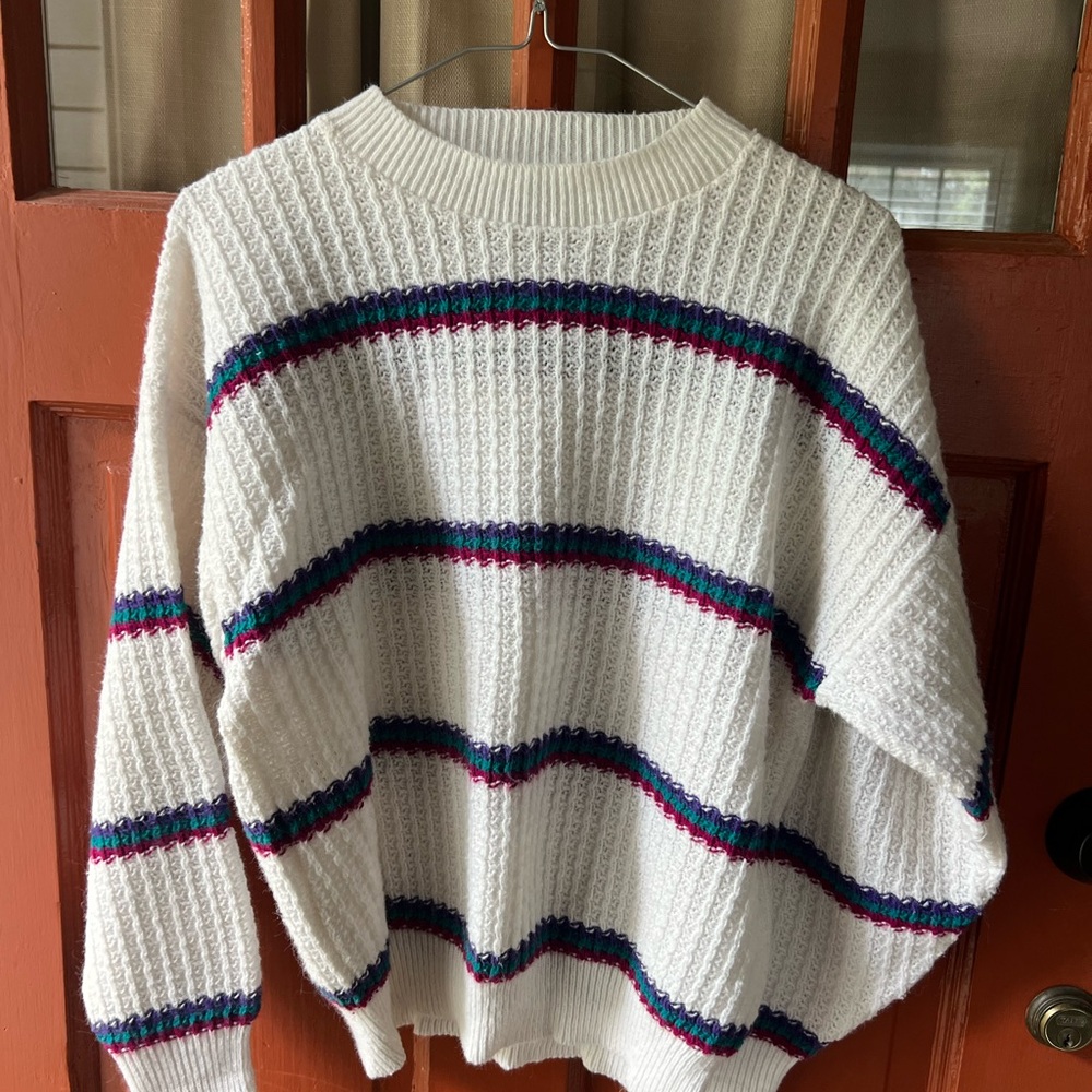 Cozy White Striped Women's Sweater vintage